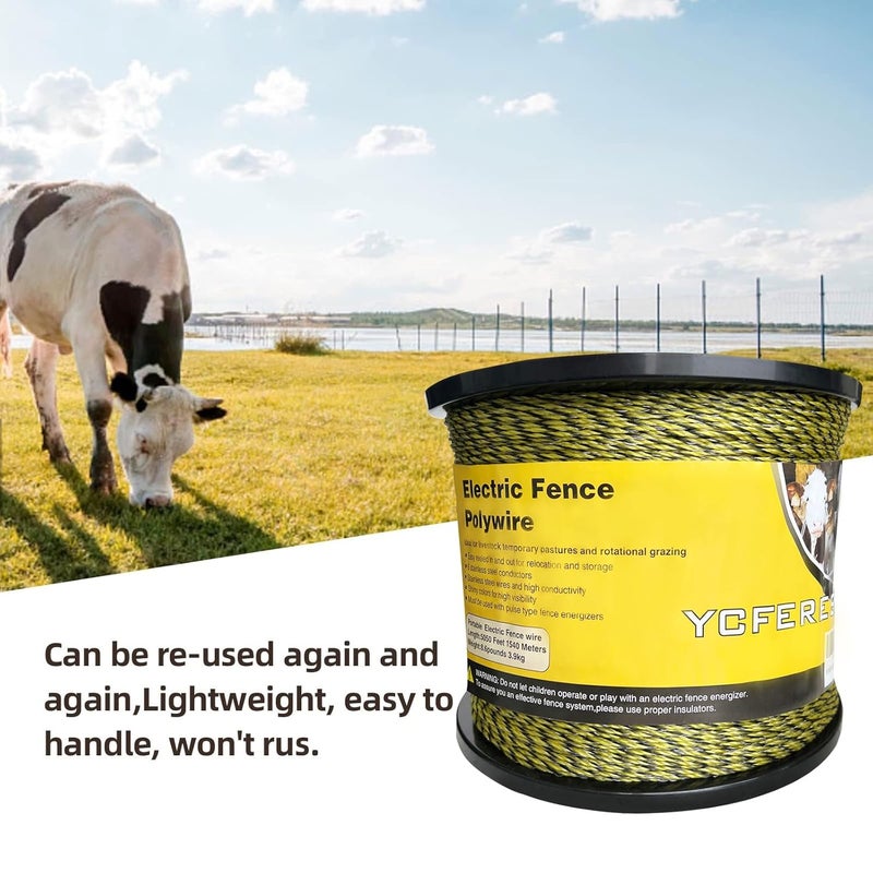 YCFERESY Upgraded Electric Fence Polywire 5050 Feet 1540 Meters, 6 Stainless Steel Strands for Reliable Conductivity and Rust Resistance, Portable Electric Fencing,UV, Rust Resistant - Image 4